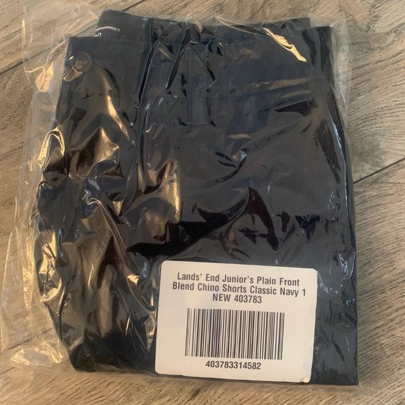 NWT LANDS' END JUNIOR'S PLAIN FRONT BLEND CHINO SHORTS CLASSIC NAVY 1 - Picture 5 of 7
